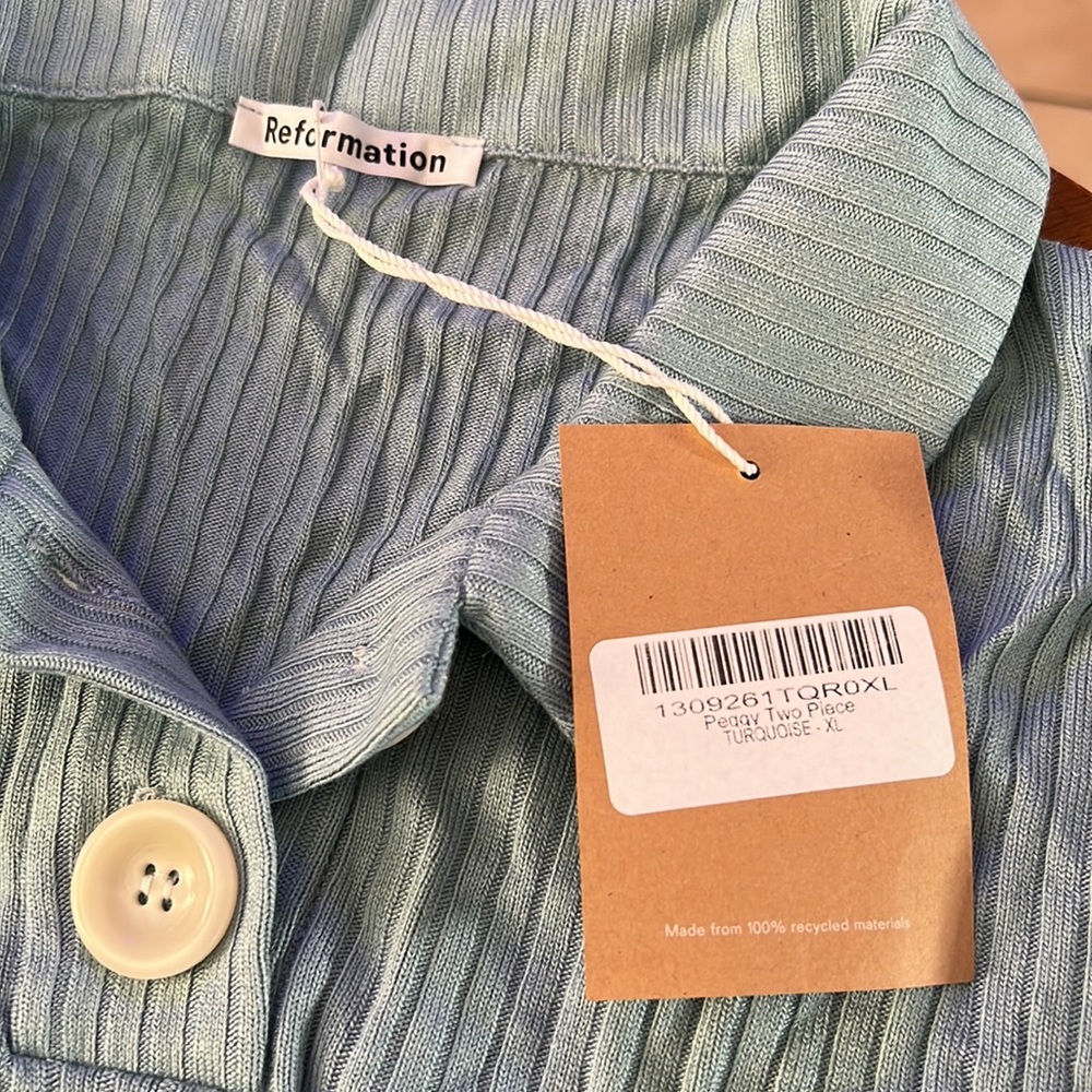 NWT Reformation Peggy Two Piece in Turquoise XL 12 skirt top